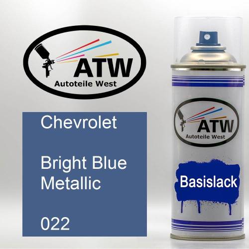 Chevrolet, Bright Blue Metallic, 022: 400ml Sprühdose, von ATW Autoteile West.